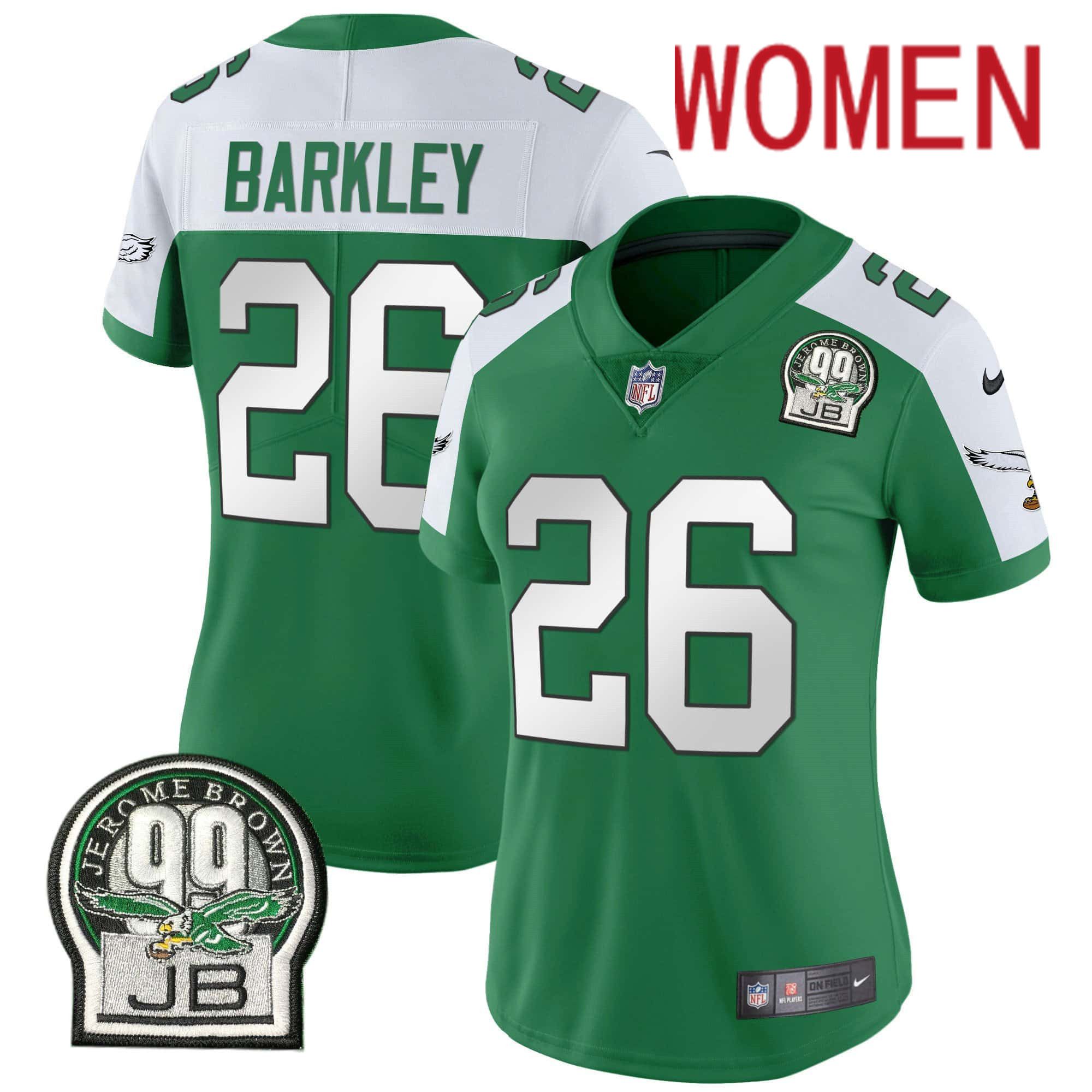 Women Philadelphia Eagles 26 Barkley Green 2024 Nike Jerome Brown Patch Alternate Limited NFL Jersey